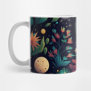 3. Celestial Bohemian Flowers Aesthetic Design Stars Moon Floral Cosmic Pattern Mug